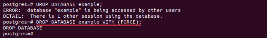 DROP DATABASE my_database WITH (FORCE);
